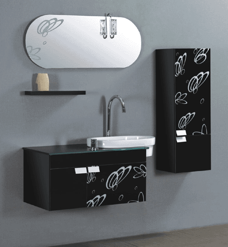 Edzett biztonsági üveglapos, tömör fa szekrény 100 x 49 x 49 + beépített porcelán mosdó +