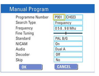 Beállító menü opciók SETUP beállítások (folytatás) Manual program (kézi programozás) 2) A gombokkal válassza ki az opciók egyikét, és nyomja meg a gombot!