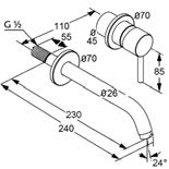 Eco-perlátor M 24 x 1 priemer ružice 70 mm vyloženie výtoku 230 mm sada pre hrubé zabudovanie DN 15 pre podomietkovú umývadlovú dvojotvorovú nástennú jednopákovú batériu KLUDI BOZZ podomietková