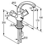 výtok (360 ) perlátor M 24 x 1 zasúvateľná retiazka medené rúrky 10 mm rukoväť 15 =