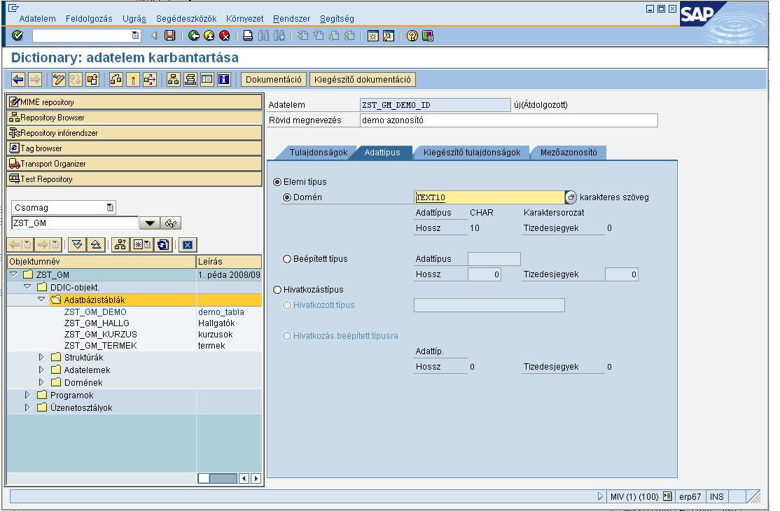 Ha doménként előre definiált típust adunk meg az Adattípus fülnél, mint ebben az esetben TEXT10, azaz egy 10 karakter hosszú szöveg típust, akkor nem kell további domén definíciót végeznünk.