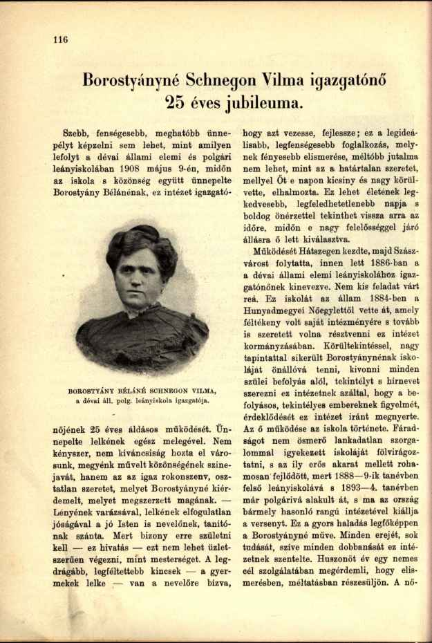 Borostyánvné Schnegon Vilma igazgatónő 25 éves jubileuma.