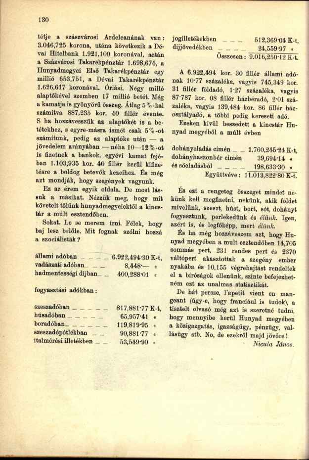 tétje a szászvárosi Ardeleanának van: 3.046,725 korona, utána következik a Dévai Hitelbank 1.921,100 koronával, aztán a Százvárosi Takarékpénztár 1.