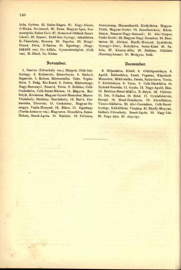 hida, Gyéres. 23. Szász-Régen. 25. Nagy-Almás, Ó-Sinka, Soósmező. 2G. Buza, Magyar-Igen, Szamosujvár, Szász-Csőr. 27. Homorod-Oklánd, Szent- László. 28. Brassó, Erdő-Szt.-György, Jakabfalva, K.