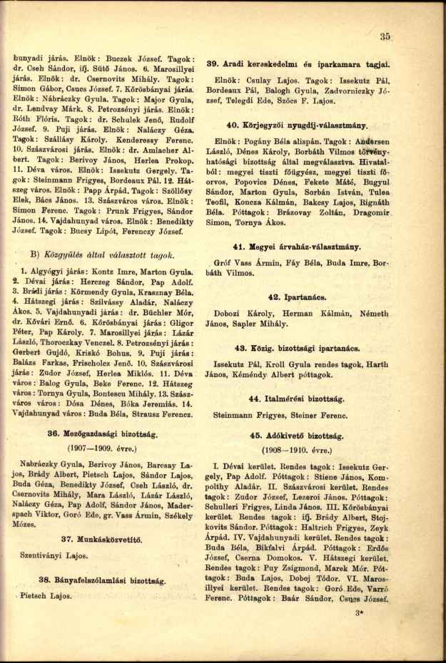 hunyadi járás. Elnök: Buczek József. Tagok: dr. Cseh Sándor, ifj. Sütő János. 6. Marosillyei járás. Elnök: dr. Csernovits Mihály. Tagok: Simon Gábor, Csúcs József. 7. Kőrösbányai járás.