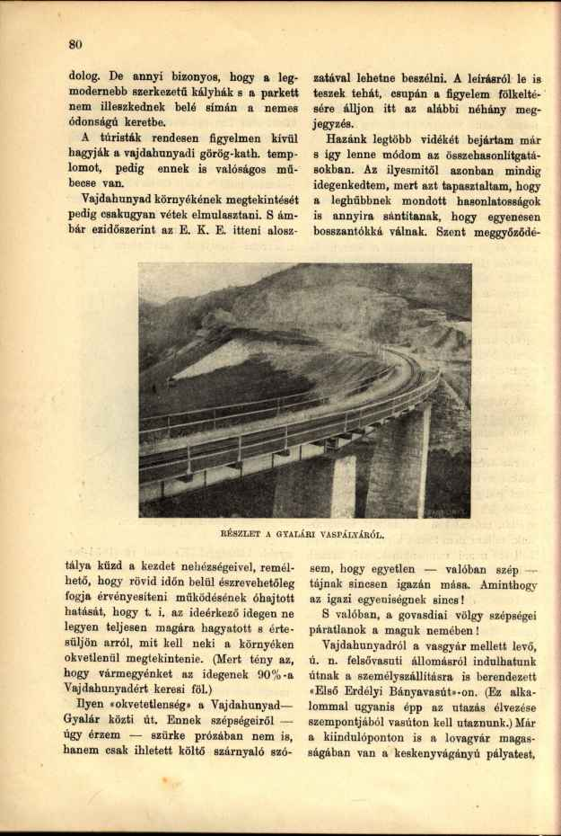 RÉSZLET A GYALÁRI VASPÁLYÁRÓL. dolog. De annyi bizonyos, hogy a legmodernebb szerkezetű kályhák s a parkett nem illeszkednek belé simán a nemes ódonságú keretbe.