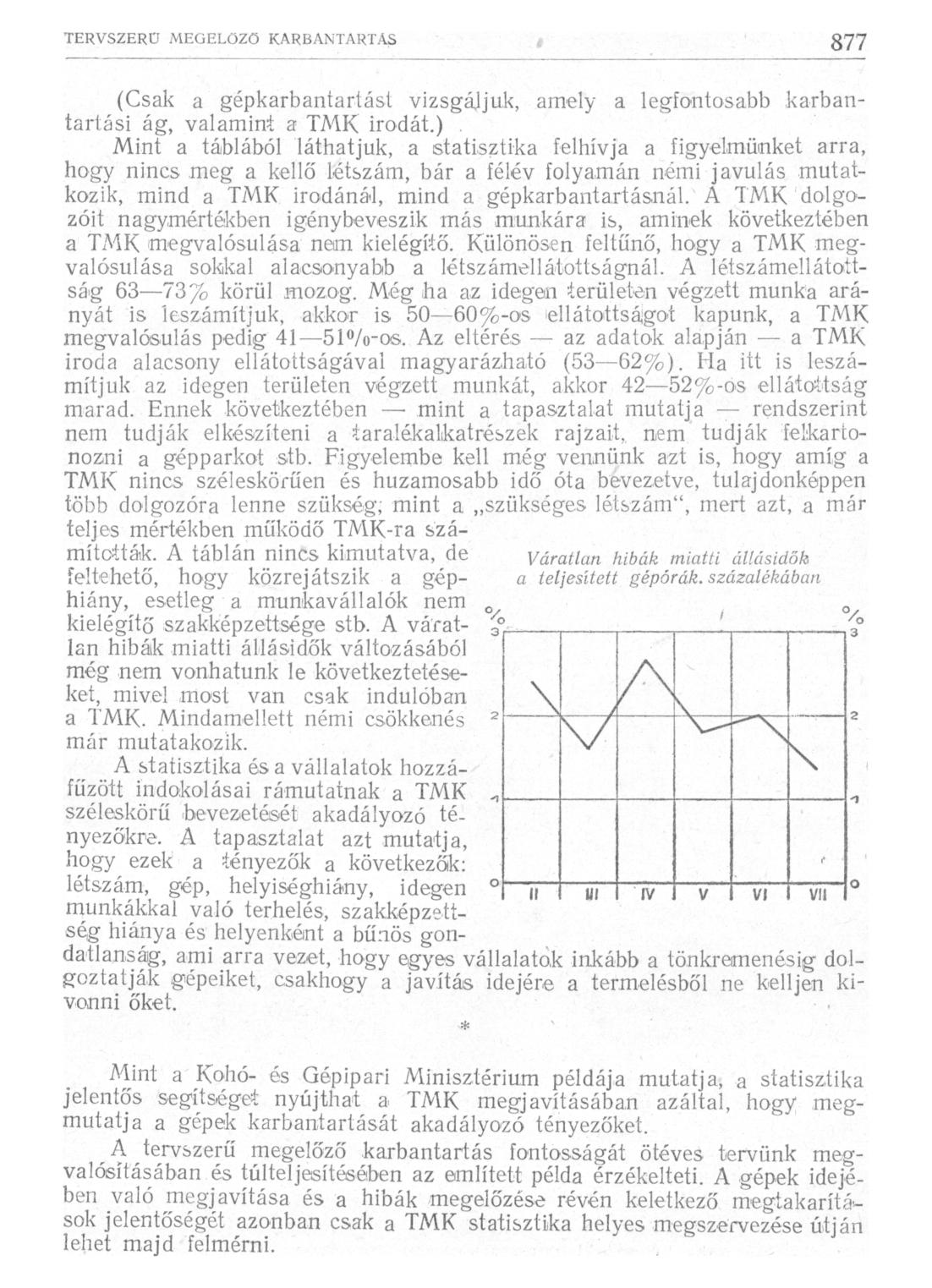 (Csak a gépkarbantartást vizsgáljuk, amely a legfontosabb karbantartási ág, valamint a TMK irodát.).