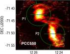The Herschel maps reveal two distinct FIR peaks that are also found in the IRAS point source