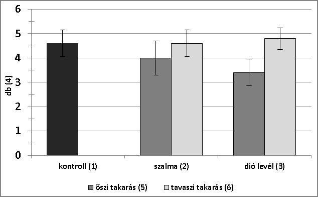 Különböző talajtakarási módok hatása a málna fejlődésére A tavaszi talajtakarás hatásának megítélése a júniusi felvételezések alapján lehetséges, amikor is a kezelések között nem alakultak ki
