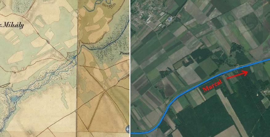 Így került a Marcal torkolata harmadik helyére, Győr határába (a vasúti híd fölé), ahol találkozott az új Rába-mederrel.