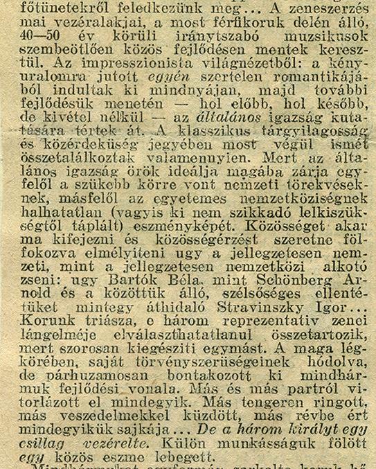 Stravinszky Igor, Népszava, 1926. március 19. is állunk az Hogyan ugynevezett»modern«zenével?, Népszava, 1932. november 27.