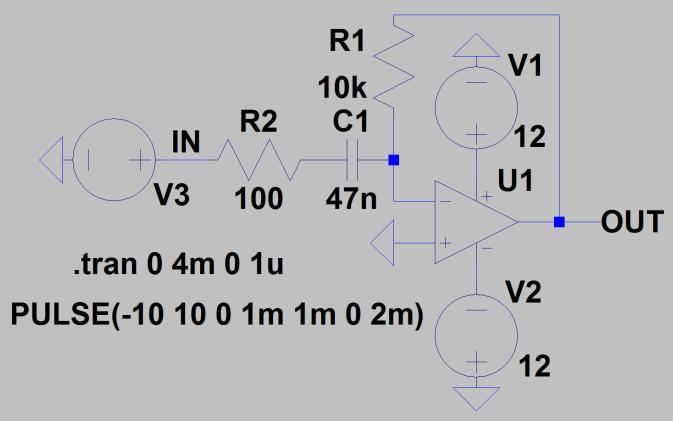 ..6 Differenciáló kapcsolás alkalmazza az UniversalOpamp modellt!