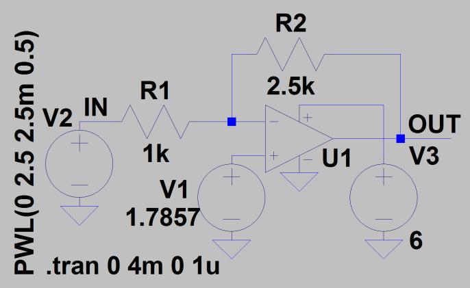 .. Adott DC átviteli karakterisztika megvalósítása alkalmazza az UniversalOpamp modellt! Végezze el a szimulációt, rajzoltassa ki a bemenõ és a kimenõ jel idõdiagramját!