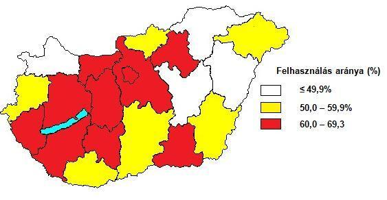 31. szám Epinfo 379 A jelentések alapján az országban a 60 évesnél idősebbek 21,6%-a részesült térítésmentes oltóanyag felhasználásával influenza elleni védőoltásban, szemben az előző évi 22,6%-kal.