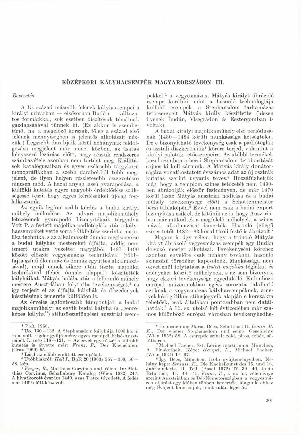 KÖZÉPKORI KÁLYHACSEMPÉK MAGYARORSZÁGON. III. Bevezetés A 15.