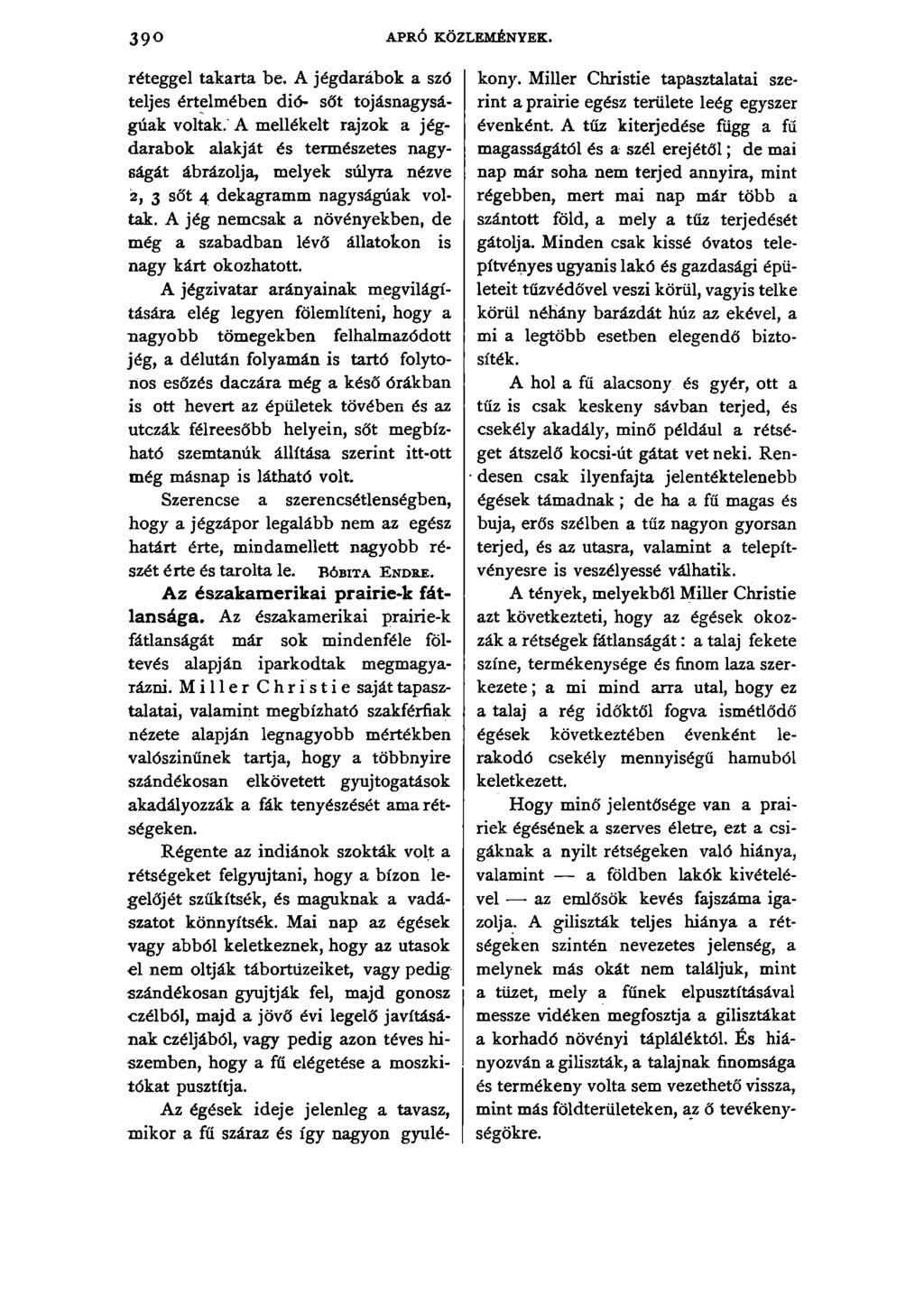 390 APRÓ KÖZLEMÉNYEK. réteggel takarta be. A jégdarabok a szó teljes értelmében dió- sőt tojásnagyságúak voltak.