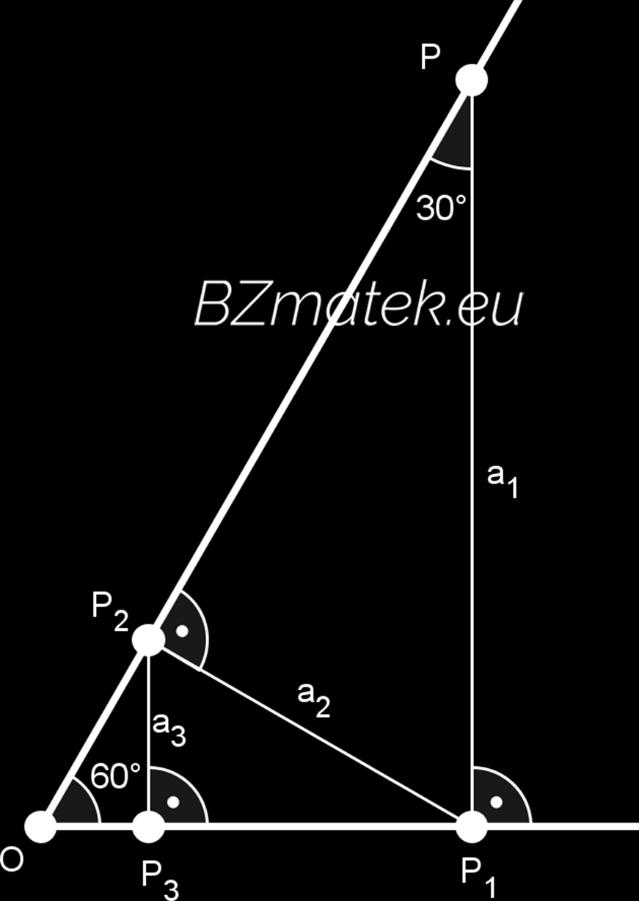 29. Egy 60 - os szög egyik szárán jelölünk ki egy P pontot. Ebből a másik szárra állítsunk merőlegest, amelynek talppontja a másik száron legyen P 1.