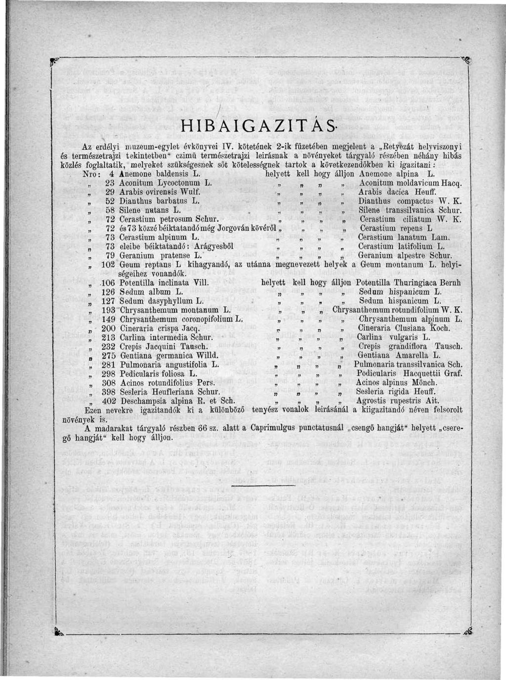 HIBAIGAZÍTÁS Az erdélyi nmzeum-egylet évkönyvei IV.