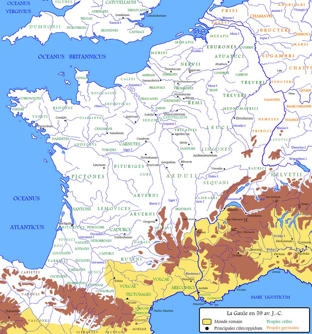 Agedincum-Sens) / arvernusok (Vercingetorix) / rutenusok Belgicum: a Rajnáig terjedő