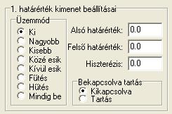 Rendeltetés 7.17. Határérték kimenetek beállítása A készülék négy, relés határérték kimenetet tartalmaz. Ezek a kimenetek egyformák és egymástól függetlenül működnek.