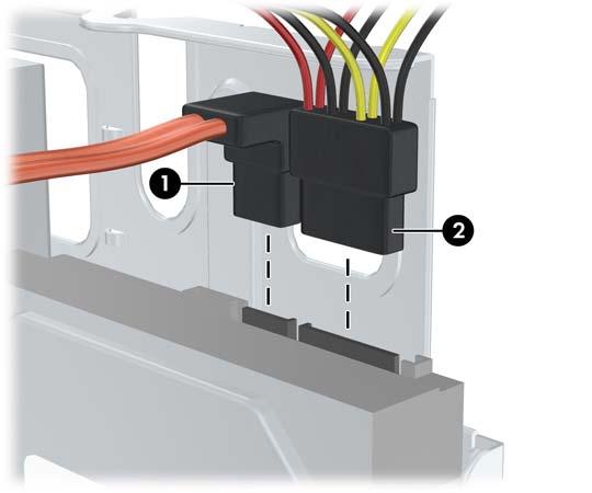 4. Csatlakoztassa a tápvezetéket (2) és az adatkábelt (1) az elsődleges merevlemez-meghajtó hátoldalához.