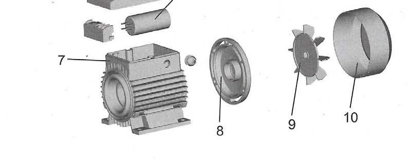 6. TERMÉKFELÉPÍTÉS 1. Szivattyúház 8. Motor hátsó dekni 2. Járókerék 9. Ventilátor 3.