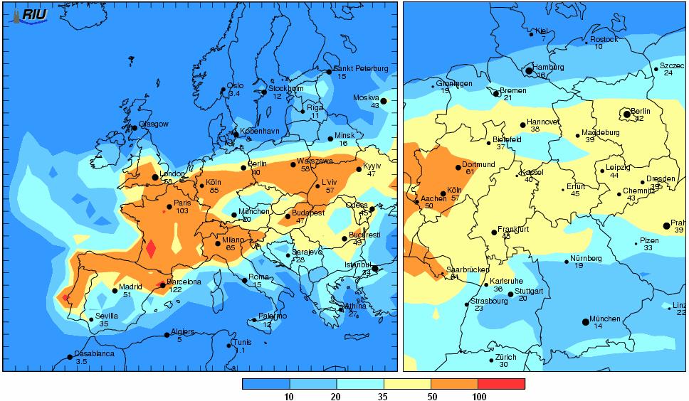az Országos Légszennyezettségi Mérőhálózat adatai alapján 41/114 EURAD (Europäisches Ausbreitungs- und Depositionsmodell = Európai terjedés- és depozíciós modell) vagy a PREV AIR [103]. A 33. ábra.