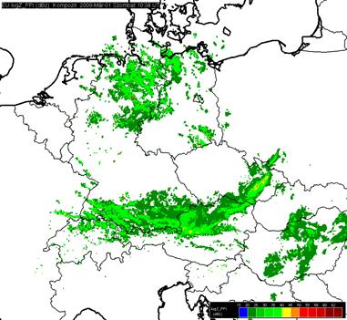 5. ábra: Az Emma hidegfrontjának keresztülvonulása Közép-Európán az európai kompozit radarképek alapján 2008.03.01.