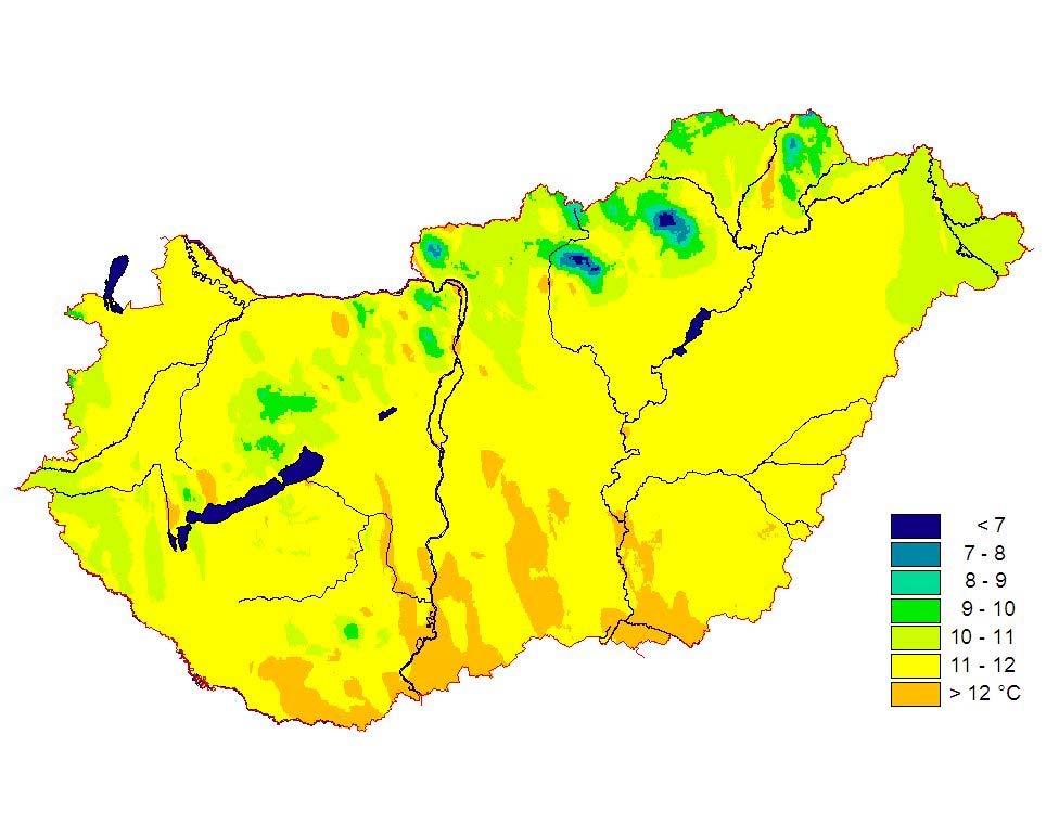 Hőmérséklet 2008-ban az országos évi középhőmérséklet 11,5 C volt, ami 1,5 C-kal meghaladta az 1971-2000- es 30 éves átlagot (1. ábra). Az első 5 legmelegebb középhőmérsékletű év a vizsgált 1901-2008.