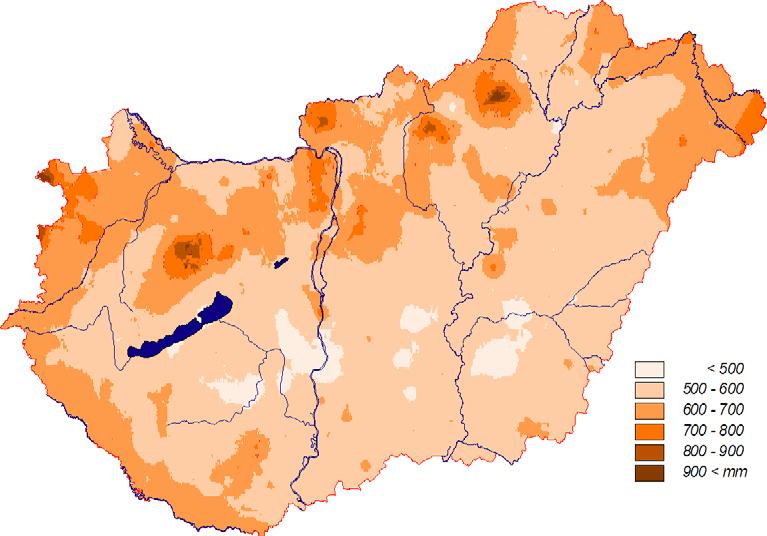 Csapadék Az elmúlt évben országos átlagban 579 mm csapadék hullott, ami mintegy 2%-kal haladta meg a sokévi (1971-2000-es) átlagot.