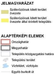 16) Vízeróziónak kitett terület övezete: 17) Széleróziónak kitett terület övezete: A megyei tervi övezetekkel való érintettség: TÉRSÉGI ÖVEZETEK TELEPÜLÉSEK Kiváló termőhelyi adottságú szántóterület