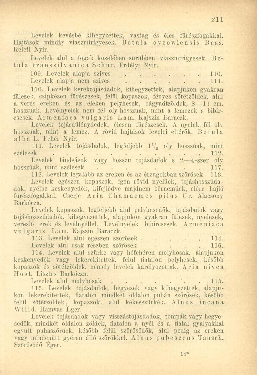 Levelek kevésbé kihegyzettek, vastag és éles fürészfogakkal. Hajtások mindig viaszmirigyesek. Betula oycowiensis Bess. Keleti Nyir. Levelek alul a fogak közelében sűrűbben viaszmirigyesek.
