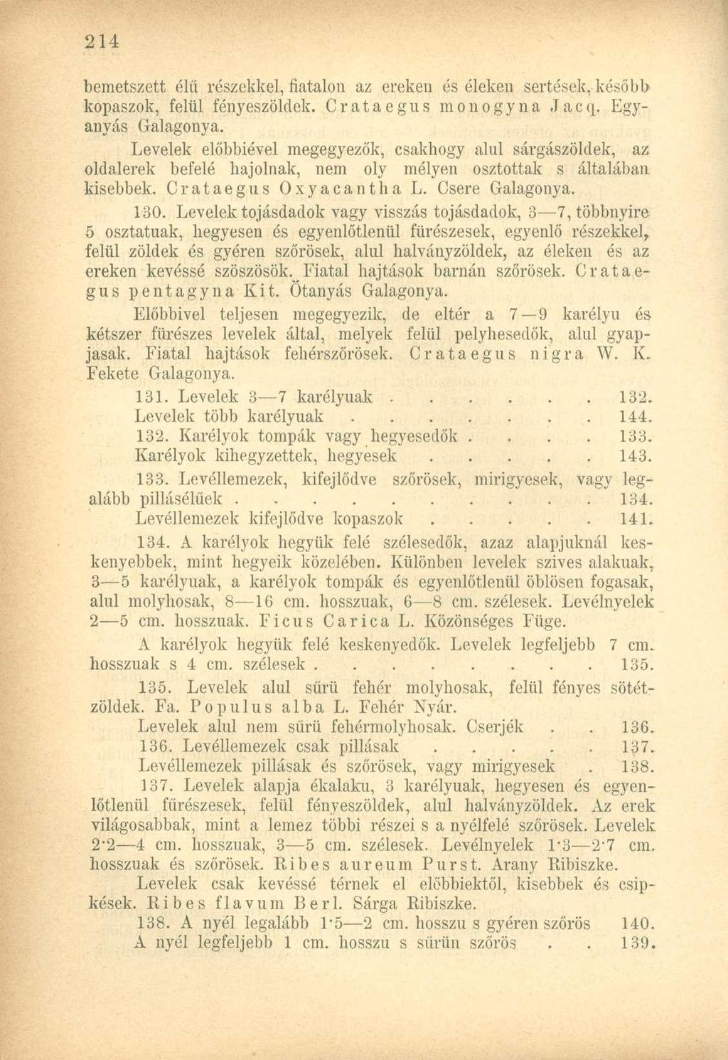bemetszett élű részekkel, fiatalon az ereken és éleken sertések, később kopaszok, felül fényeszöldek. Crataegus monogyna Jacq. Egyanyás Galagonya.