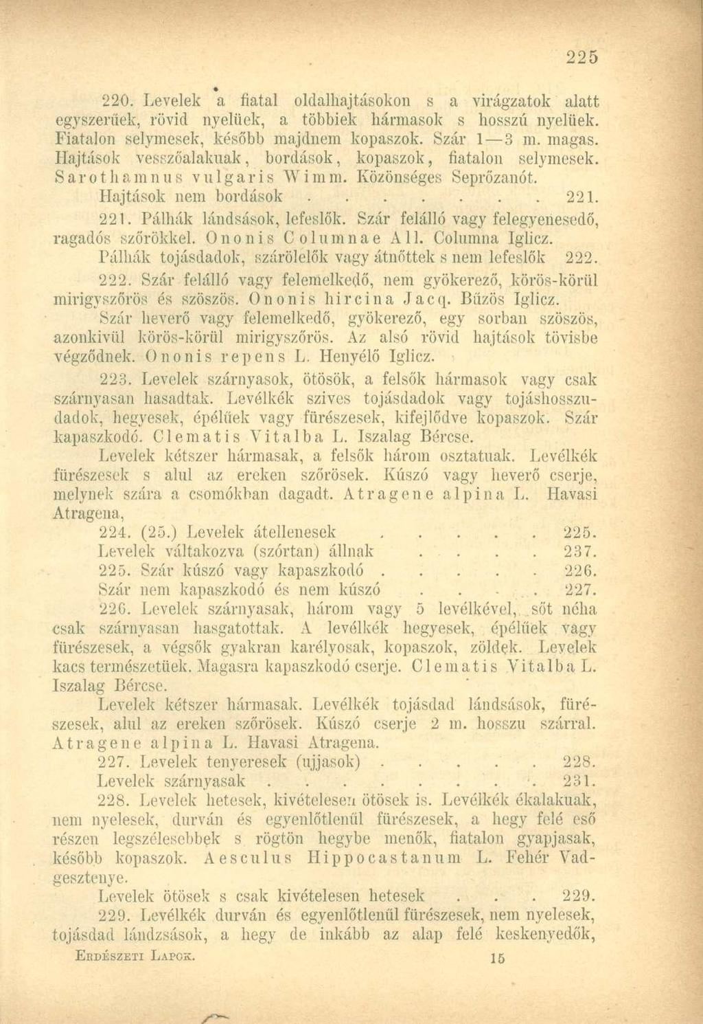 220. Levelek a fiatal oldalhajtásokon s a virágzatok alatt egyszerűek, rövid nyelüek, a többiek hármasok s hosszú nyelüek. Fiatalon selymesek, később majdnem kopaszok. Szár 1 3 m. magas.