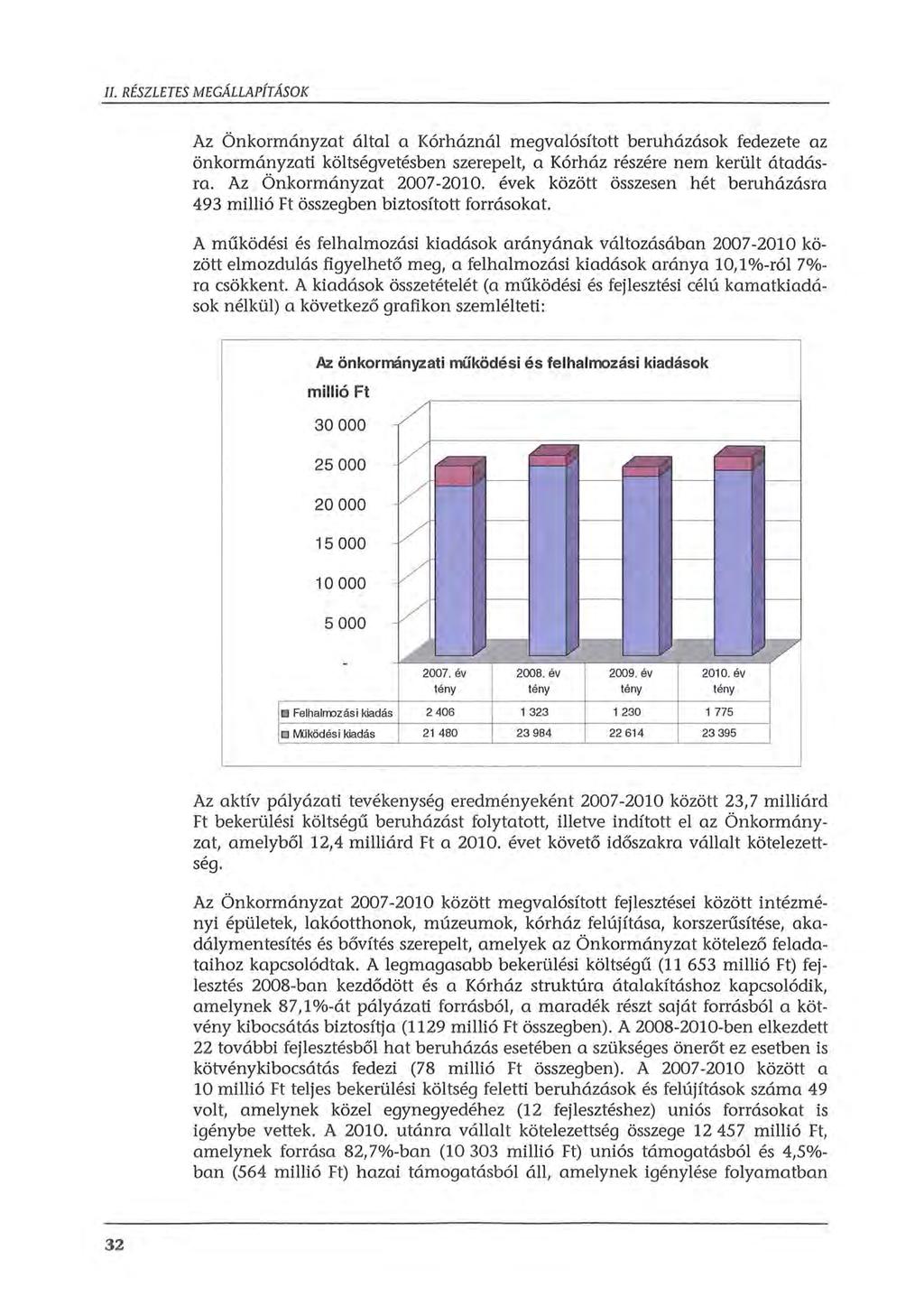 II. RÉSZLETES MEGÁLLAPÍTÁSOK Az Önkrmányzat által a Kórháznál megvalósíttt beruházásk fedezete az önkrmányzati költségvetésben szerepelt, a Kórház részére nem került átadásra.