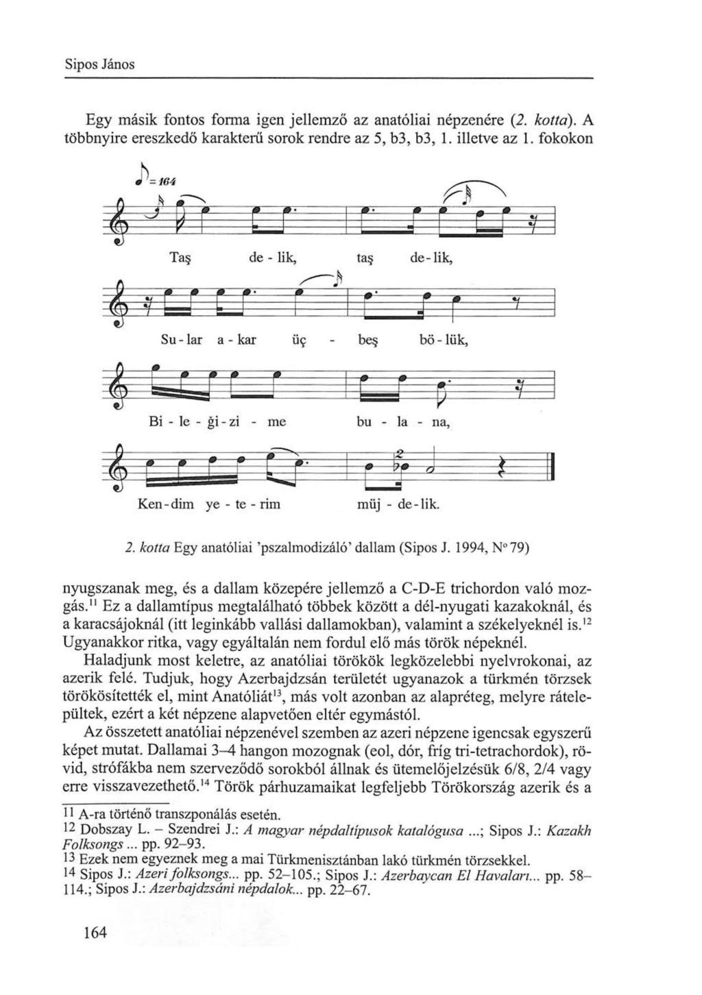 Sipos János Egy másik fontos forma igen jellemző az anatóliai népzenére (2. kotta). A többnyire ereszkedő karakterű sorok rendre az 5, b3, b3, 1. illetve az 1.