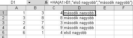 Függvények (Logikai) HA(állítás;igaz_érték; hamis_érték) Az állítás