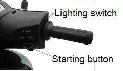 Elektromos indító gomb (Start button) VIGYÁZAT: Motorozás közben ne fordítsa a kulcsot az