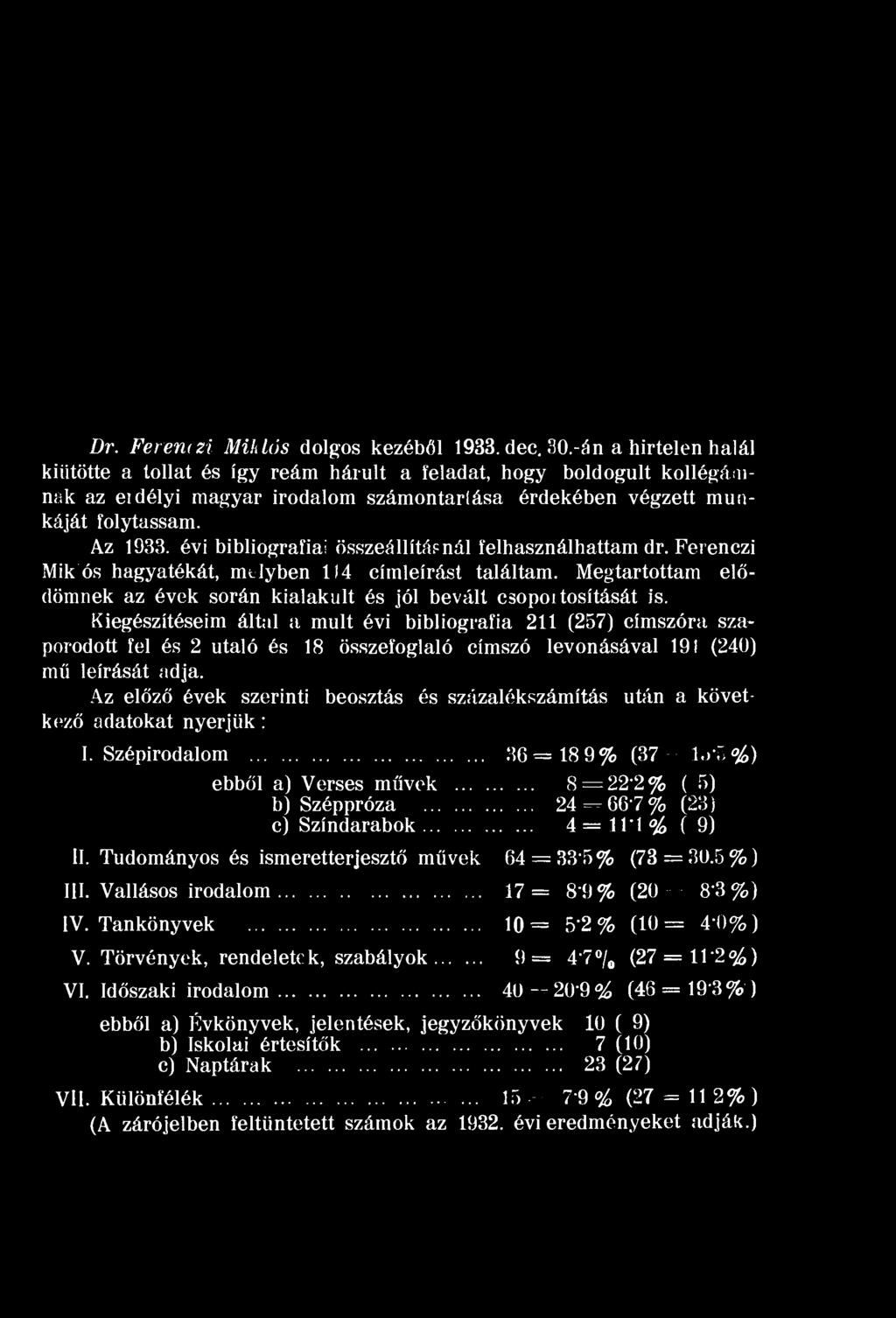 Dr. Ferentzi iklós dolgos kezéből 1933. dec. 30.