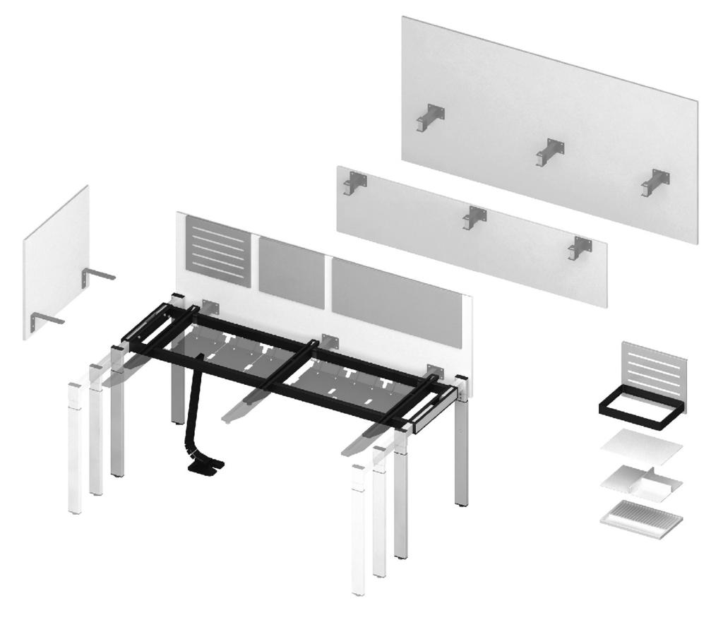 ÖSSZEÁLLÍTÁSI ÁBRA 15 16 17 10 11 14 18 13 12 A 5 B 1 C 4 3 2 9 7 8 6 1 Fém alapkeret 2 Láb 60 cm mély íróasztalhoz 3 Láb 70-80 cm mély íróasztalhoz 4 Láb 90-100 cm mély íróasztalhoz 5