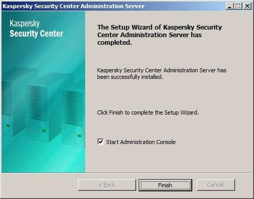 A Kaspersky Security Center Administration Server sikeres telepítése után győződjön meg arról, hogy a Start Administration Console