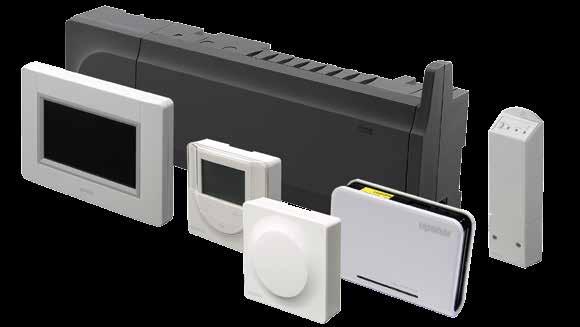 Uponor Smatrix Wave PLUS termékcsalád Fő alkatrészek/normál használat Uponor Smatrix Wave PLUS X- vezérlőegység Vezeték nélküli felületfűtési és -hűtési vezérlőegység, amely rádiójeleket küld a