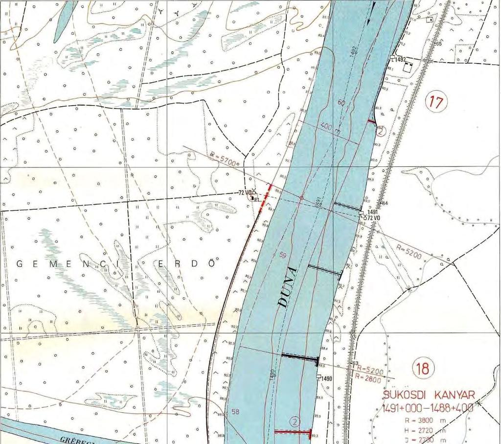 5. ábra A tervezéssel érintett Duna szakasz általános szabályozási terve (1978) Az alluviális medrű folyószakaszok hiányos