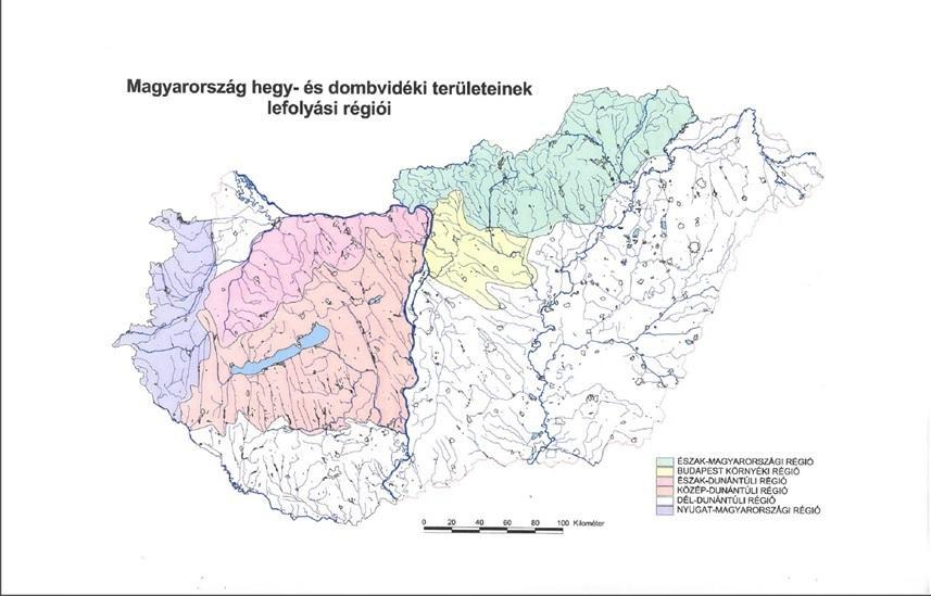 Az ország dombvidéki területeinek régiós lehatárolását az alábbi ábra mutatja: A dél-dunántúli régióban 24 állomáson, a közép-dunántúli régióban 18 vízrajzi állomáson a Műszaki Hidrológia