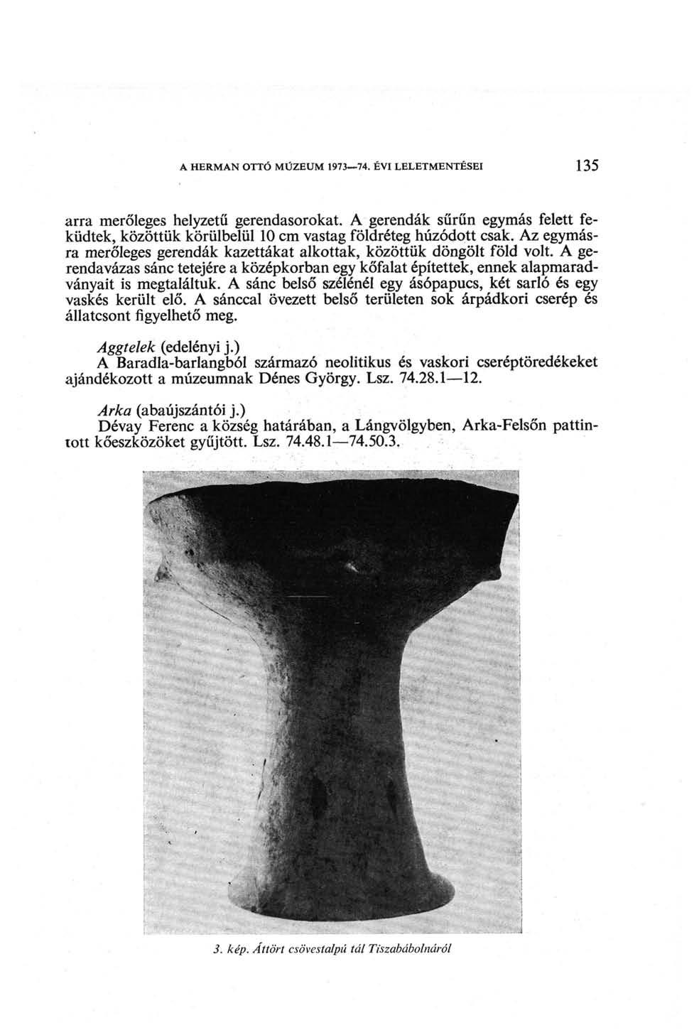 A Herman OTTÓ MÜZEUM 1973 74. ÉVI LELETMENTÉSEI 135 arra merőleges helyzetű gerendasorokat. A gerendák sűrűn egymás felett feküdtek, közöttük körülbelül 10 cm vastag földréteg húzódott csak.