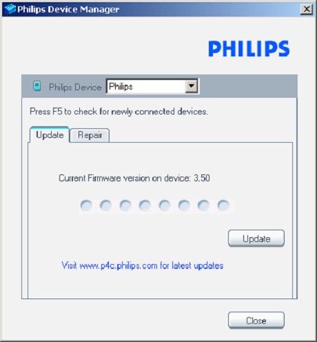 Telepítse a Philips Device Manager szoftvert a mellékelt CD-lemezről vagy töltse le annak legújabb változatát a www.philips.com/support weboldalról. 5.