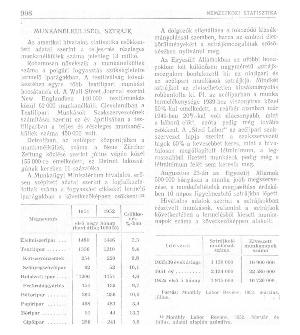 MUNKANÉLKÜLISÉG, SZTRÁJK Az amerikai hivatalos statisztika csökkentett adatai szerint a teljes-^és részleges munkanélküliek száma jelenleg 13 millió.
