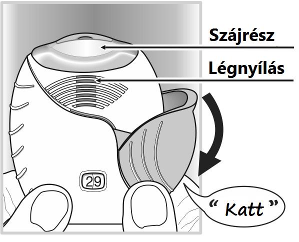 Fedél Adagszámláló Mutatja, hogy mennyi gyógyszeradag maradt az inhalátorban. Az inhalátor első használata előtt pontosan 30 adagot mutat.