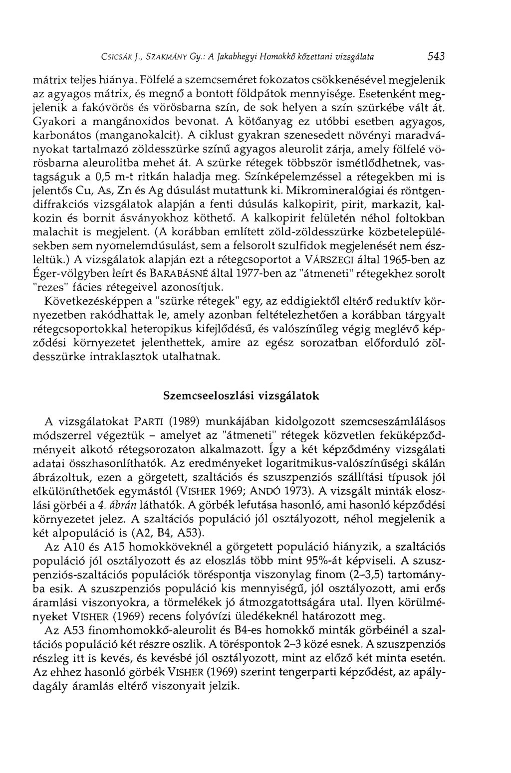 CSICSÁK }., SZAKMÁNY Су.: A Jakabhegyi Homokkő kőzettani vizsgálata 543 mátrix teljes hiánya.