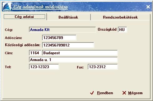 Cég adatainak módosítása Ha véletlenül rosszul adta meg egy cég adatait, de már lementette, akkor e menüpontnál
